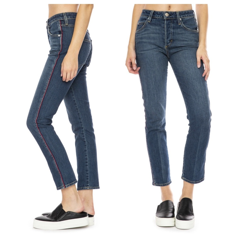 AMO Babe Side Piping Cropped Slim Straight Jean Dark Vintage Denim 32 Casual